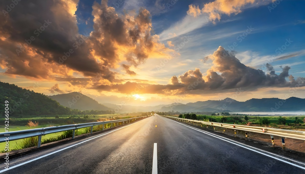 Asphalt road highway  and blue sky with cloud at sunrise  travel consept 