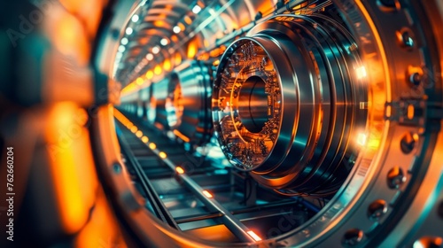 The inner workings of a particle accelerator captured in mesmerizing detail, a testament to humanity's quest for understanding the building blocks of matter.