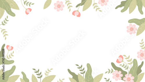 Floral banner Pink flowers and leaves