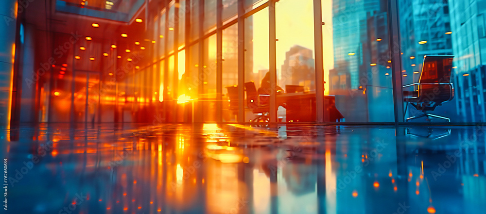 Obraz premium Modern architecture highlighting the sleek design and reflective surfaces of an urban office building under a clear sky