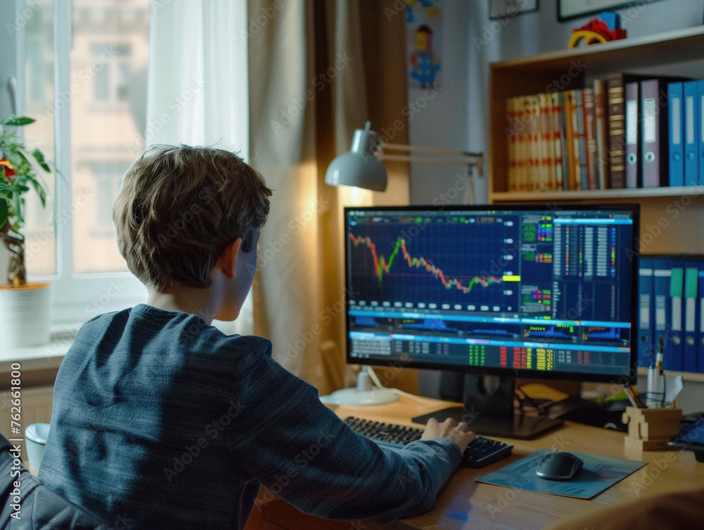 Stock trading investor, trader or broker analyst working analysing exchange market using computer investing money in financial market analyzing charts data looking at computer screen. Stock trading investor, trader or broker analyst working analysing exchange market using computer investing money in financial market analyzing charts data looking at computer screen.