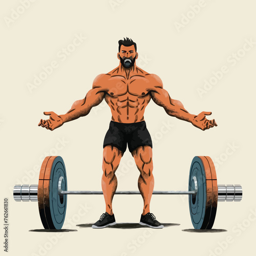 red white black modern style minimalist lines of a strong muscle pose strong body builder anatomy man at gym with bundle Doing exercises in all body positions using different gym equipment