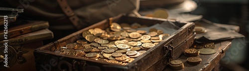 An archaeological studio room where a newly unearthed box reveals pure gold coins, history coming alive