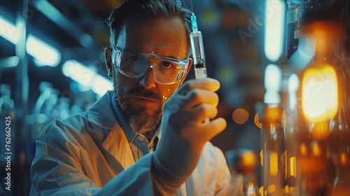 Scientist Holding Pipe in Lab Coat