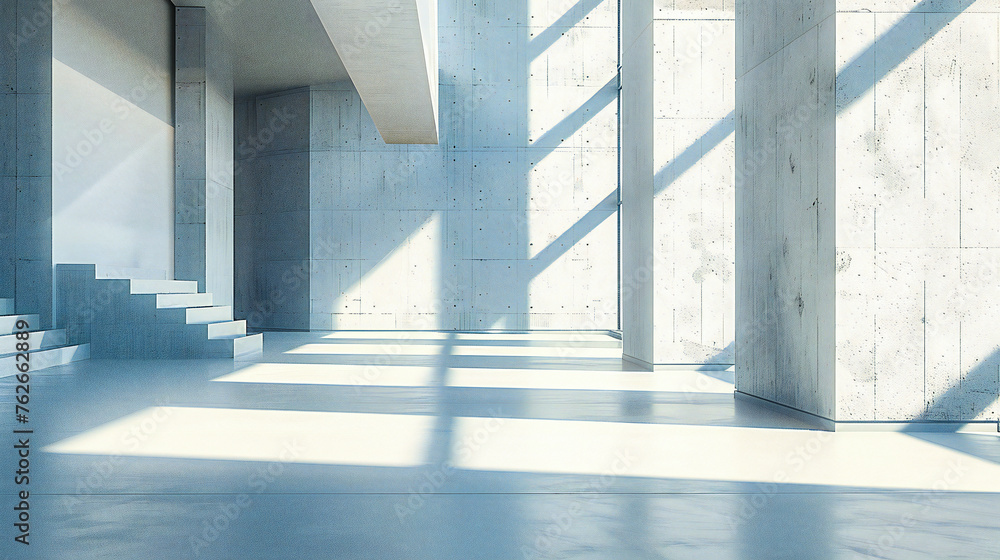 Obraz premium Minimalist concrete design, where the interplay of light and shadow crafts a stark yet intriguing architectural space