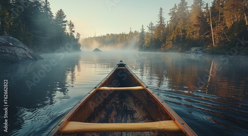 Canoe on Lake With Trees © ArtCookStudio