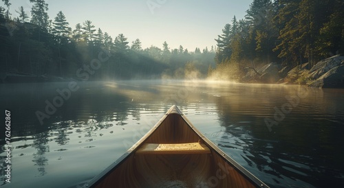 Canoe Drifting Along Calm River © ArtCookStudio