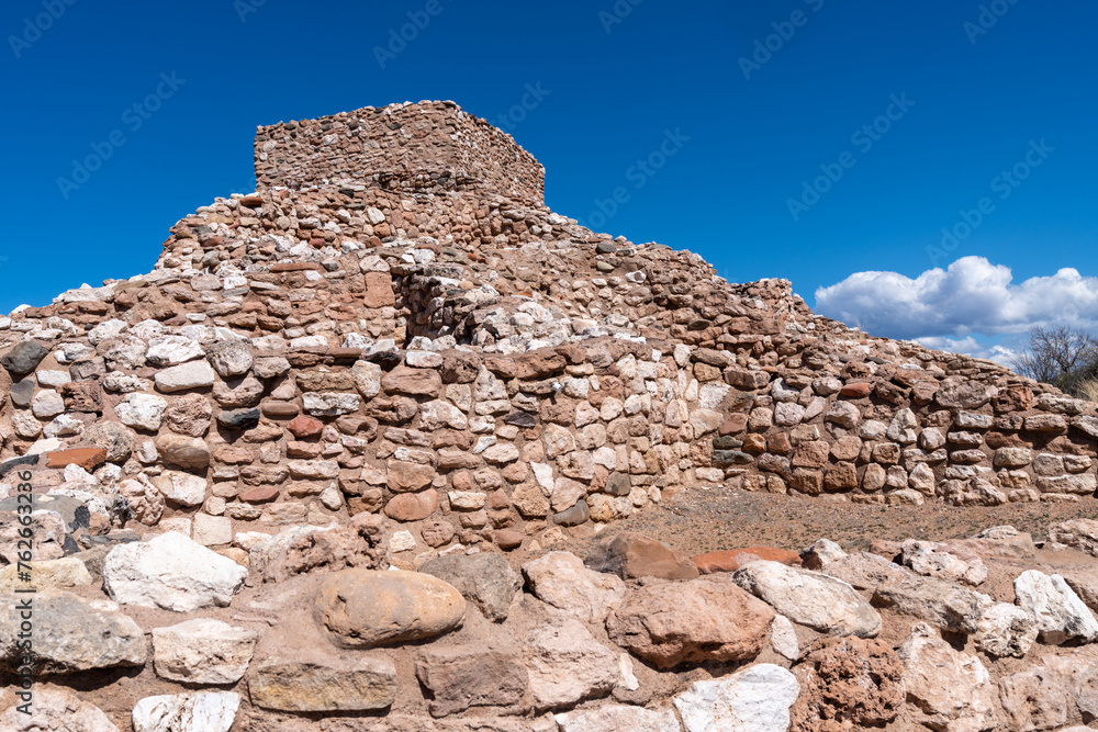 Ruins of Tuzigoot National Monument in Arizona, a preserved Sinagua pueblo ruin on summit of a limestone and sandstone ridge Clarkdale, Arizona, above the Verde Valley