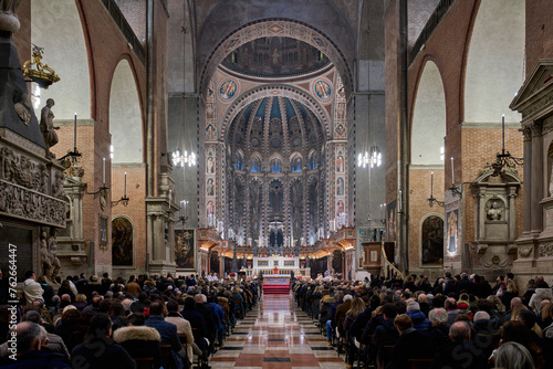 Christmas mass at the Basilica of Saint Anthony of Padua (Basilica di Sant'Antonio di Padova), medieval church in Padua, Italy 