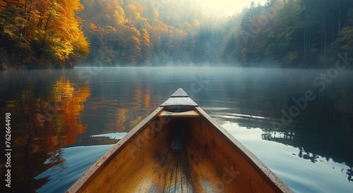 Canoe Floating on Calm Lake