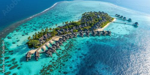 luxury tropical island beach resort with turquoise ocean