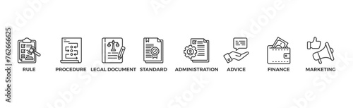 Guideline banner web icon vector illustration concept with icon of rule, procedure, legal document, standard, administration, advice, finance, marketing