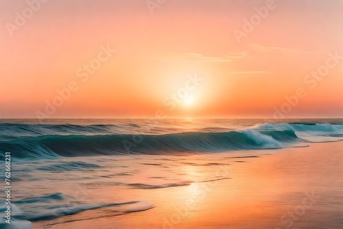 A beautiful  pastel-colored sunset over a calm ocean  casting a warm glow on a soft  pastel peach background with a subtle gradient effect