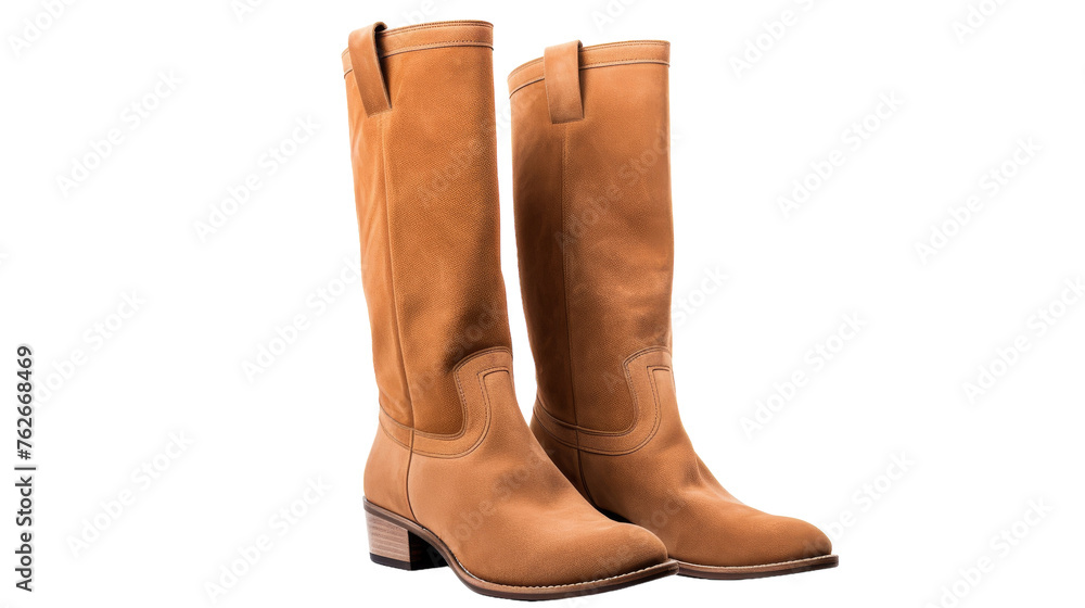 A pair of brown boots standing on a white background