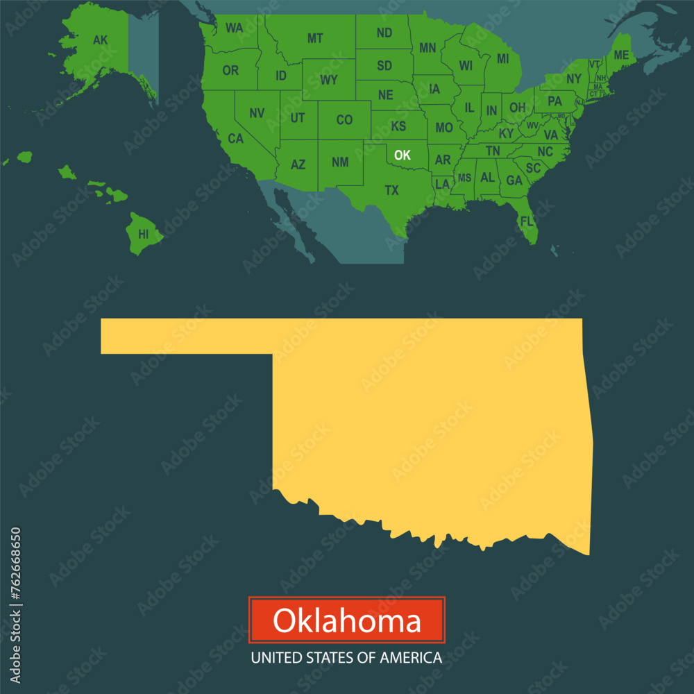 Obraz premium United States of America, Oklahoma state, map borders of the USA Oklahoma state.