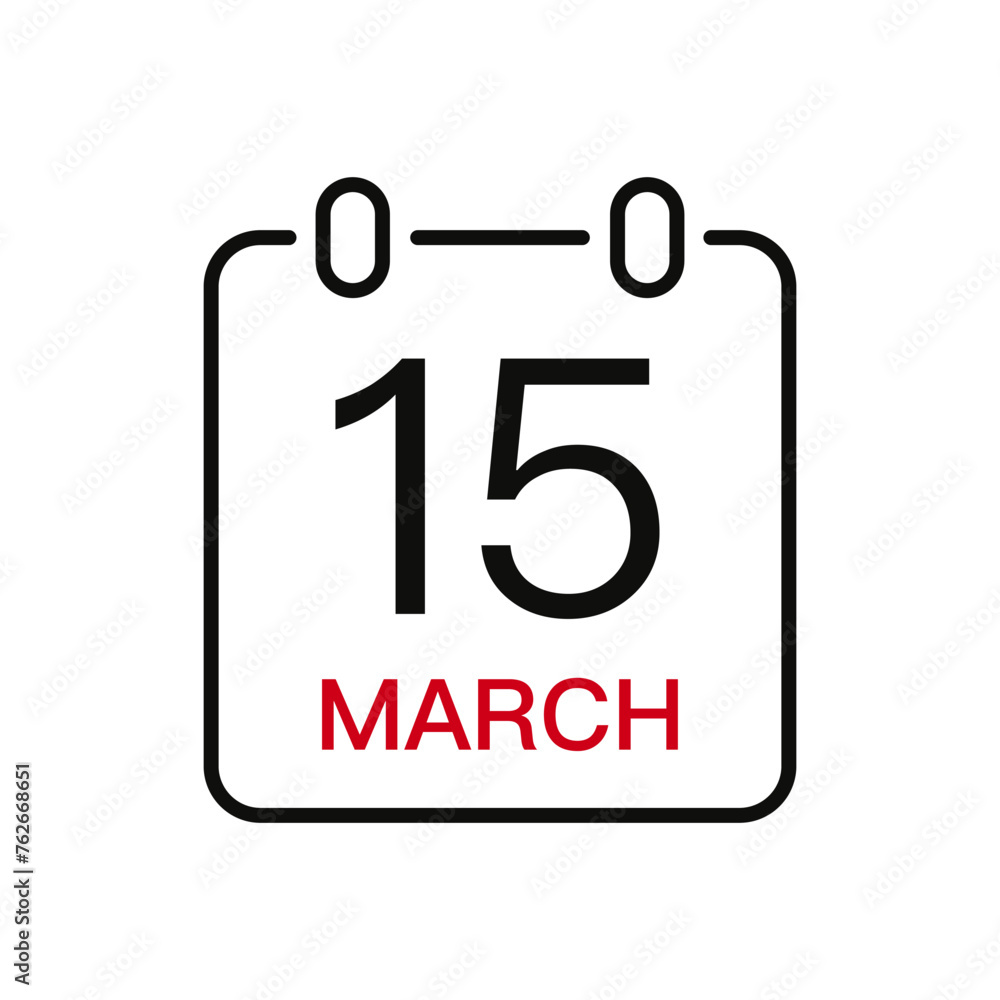 March 15 date on the calendar, vector line stroke icon for user interface. Calendar with date, vector illustration. March 15 date on the calendar, vector line stroke icon for user interface. Calendar with date, vector illustration.