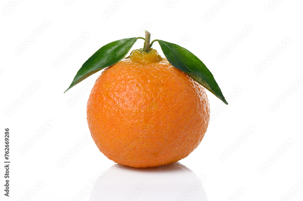 Tangerine or clementine with green leaf isolated on white background Tangerine or clementine with green leaf isolated on white background