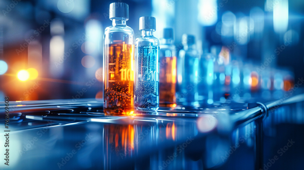 Laboratory research and chemical analysis, showcasing liquid medicines and scientific experimentation Laboratory research and chemical analysis, showcasing liquid medicines and scientific experimentation