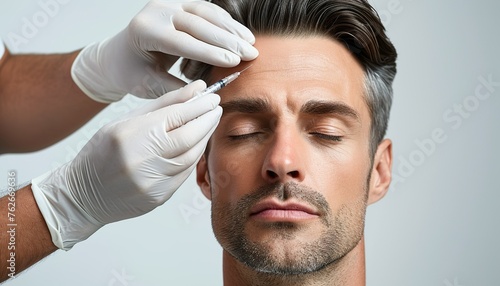 Man Receiving a Forehead Injection from a Medical Professional