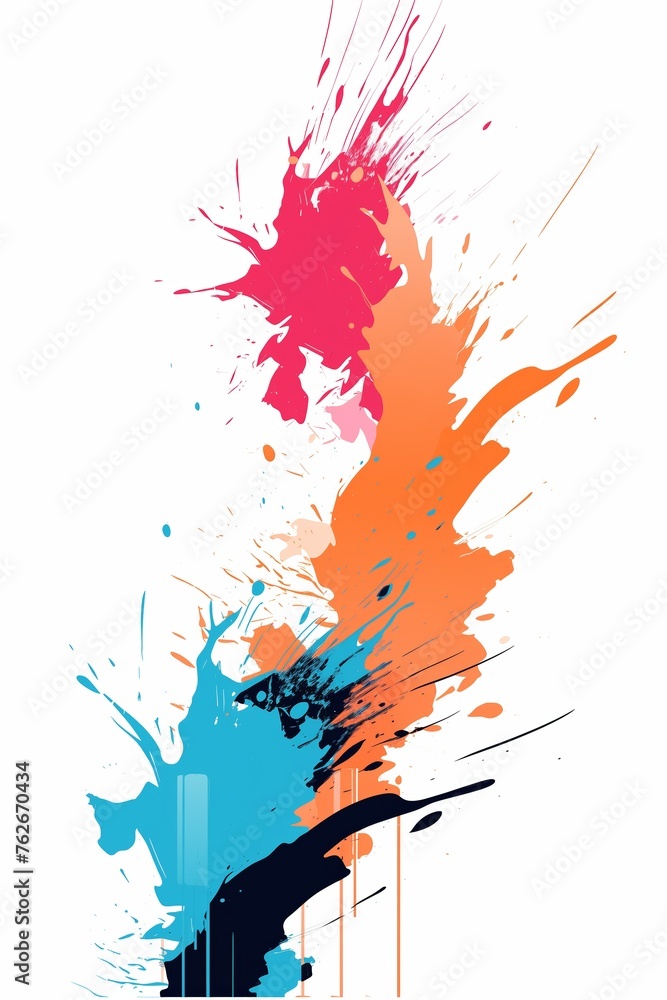 Dynamic splashes of colorful ink on a white background, energy and creative expression concept