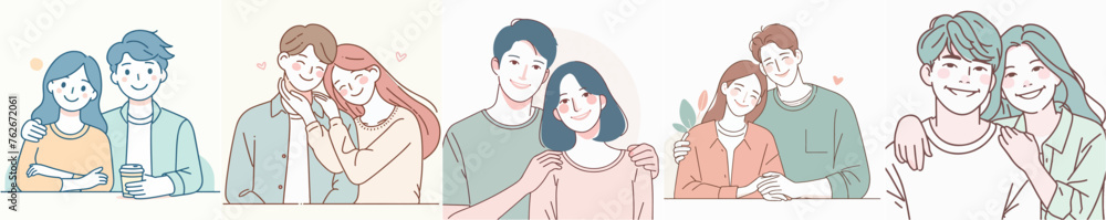 coupllee-02 cThe couple characters are cheerful with a simple flat line art styleopy