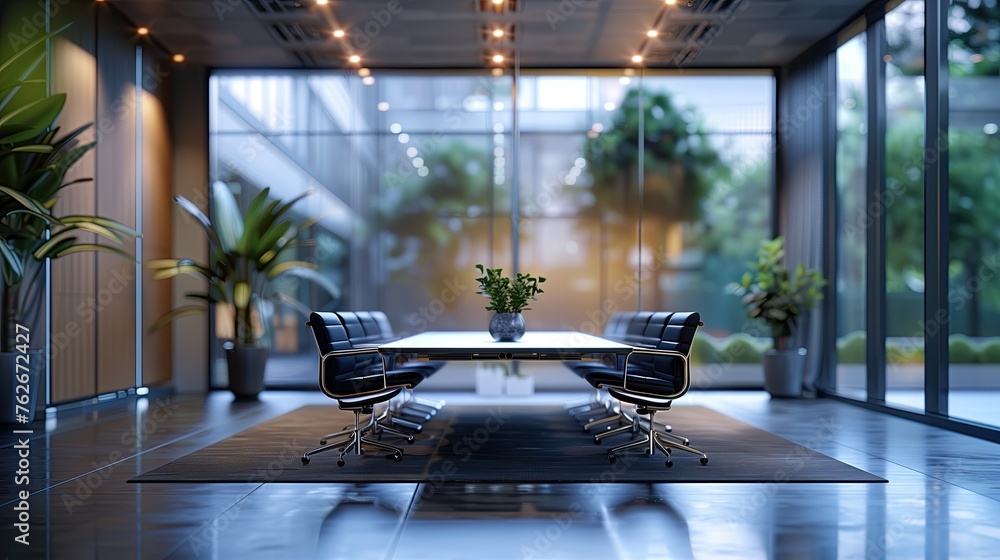 Interior of a modern conference room Blurred office background, business background, out of focus - obrazy, fototapety, plakaty 