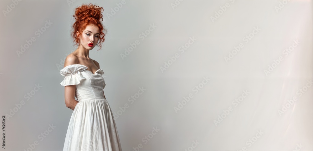 Fashionable Portrait of a Beautiful Woman with a Trendy Hairstyle on a White Background