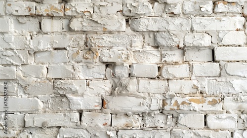 Old white brick wall with peeling paint. Abstract background for design.