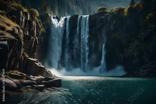 Witness the awe-inspiring power of a waterfall as it tumbles down a mountainside, portrayed in magnificent 16K resolution. The incredible level of detail and realism in this image is nothing short