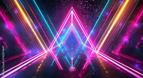 abstract background with neon lights and laser beams