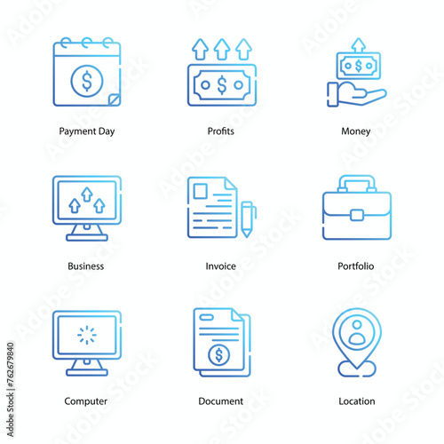 Accounting icons set, Accounting, Finance, Bookkeeping, Taxation, Audit, Budgeting, Ledger, Balance Sheet, vector stock illustration.