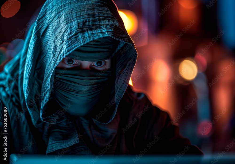 Ghostly and faceless silhouette. Dark and unpredictable. Hacker.2