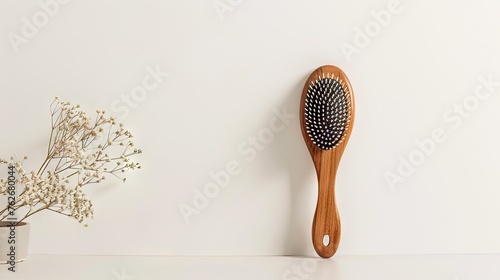 Discover simplicity in grooming with our elegant wooden hairbrush isolated on a pristine white background