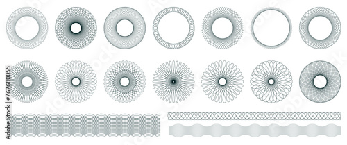 Spirograph graphic elements PNG. Collection of abstract shapes for design. Vector illustration 
