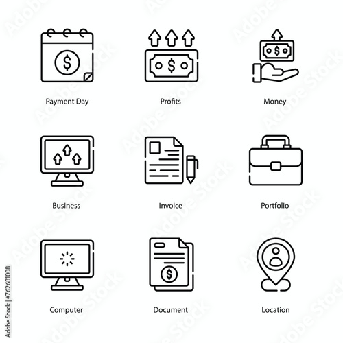 Accounting icons set, Accounting, Finance, Bookkeeping, Taxation, Audit, Budgeting, Ledger, Balance Sheet, vector stock illustration.