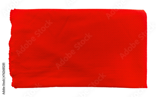 Square piece of red fabric on a white background. Textile. Isolate material for tailoring