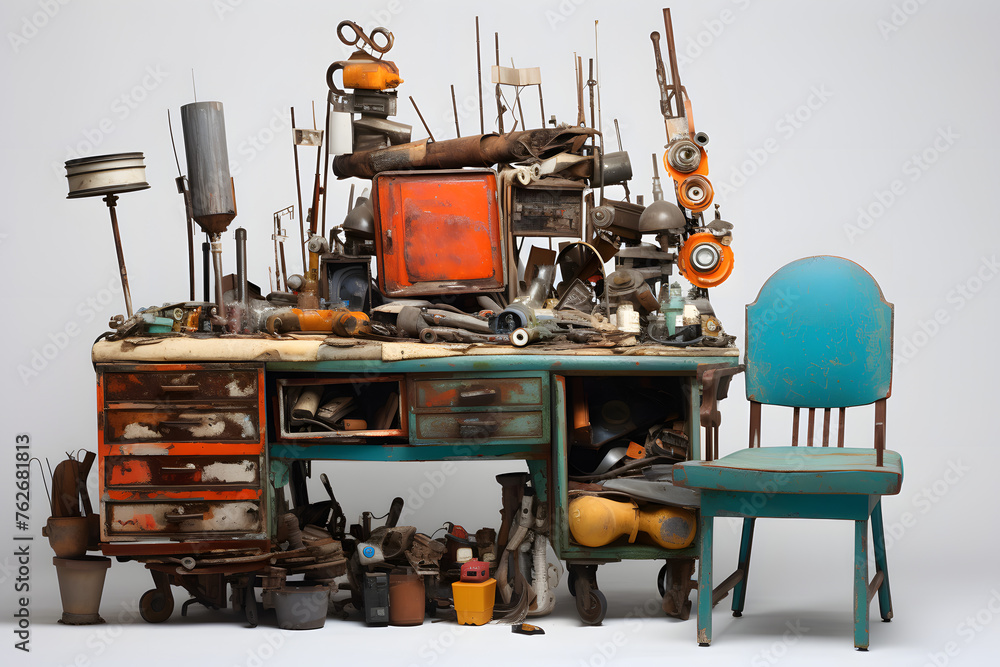 Fototapeta premium furniture made wfrom trash, junk metal furniture, furniture made from junk materials, recycling, scrap metal furniture, upcycling