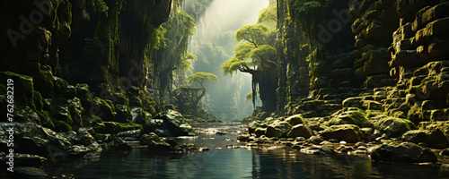 tropical rainforest canyon river landscape