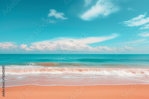 Clean beach with sand and cloud sunny blue sky wallpaper concept banner  natuaral landscape scenery  sandy tropical summer beach  summer vacation banner   beautiful sea on sunny day  Hawaiian beach