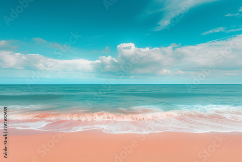 Clean beach with sand and cloud sunny blue sky wallpaper concept banner, natuaral landscape scenery, sandy tropical summer beach, summer vacation banner, beautiful sea on sunny day, Hawaiian beach