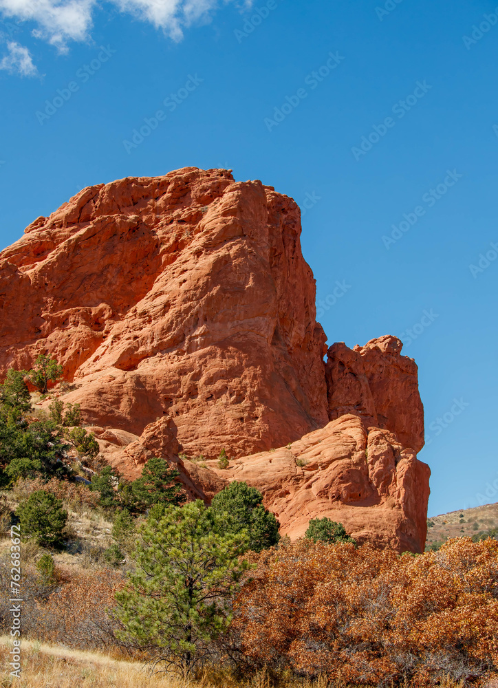 red rock mountain in blue sky
