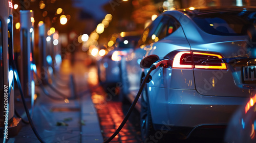 electric car evening view illumination charging © Olha
