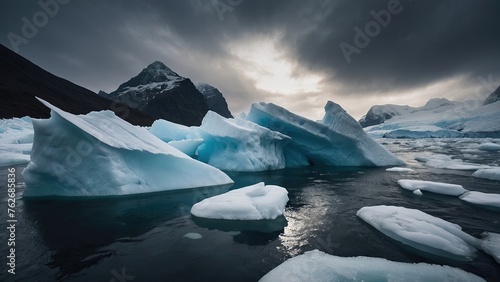 Melting icebergs and glaciers due to climate change