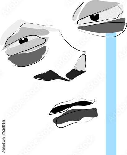 Abstract illustration of a face showing the concept of sadness and crying 