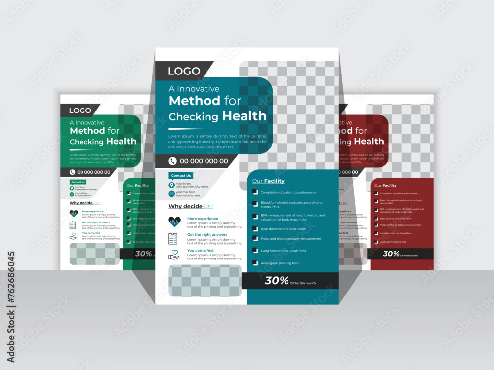 Obraz premium Modern Medical Healthcare and medical cove A4 size with bleed poster and flyer template design, Flyer Layout with Colorful Accents 