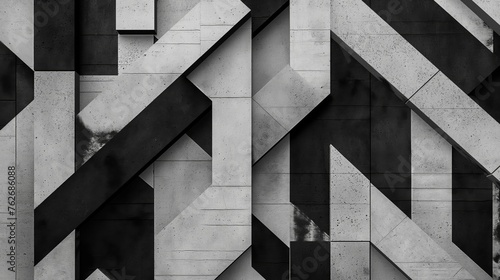 Monochromatic photo of a modern concrete wall with intricate geometric shapes