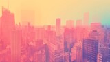 Colorful and vibrant sunset cityscape overlay with warm tones. Gradient colors. And contemporary architecture