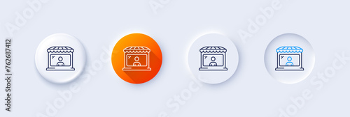 Market seller line icon. Neumorphic, Orange gradient, 3d pin buttons. Wholesale store buyer sign. Retail marketplace symbol. Line icons. Neumorphic buttons with outline signs. Vector photo