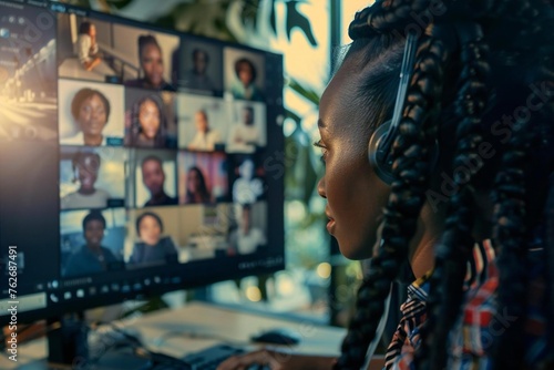 African women in virtual office video conference call photo