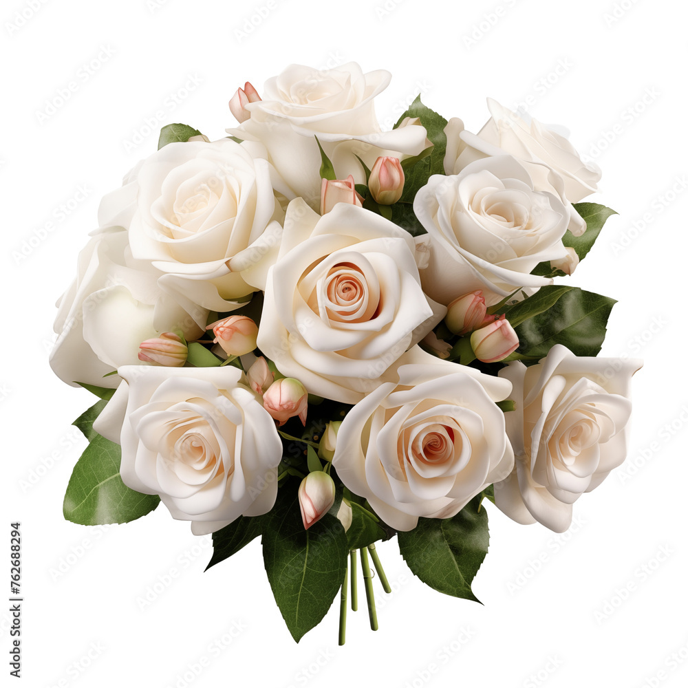 bouquet of white roses isolated on transparent background
